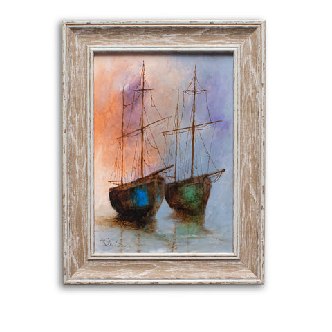 Framed Maritime Scene, Oil Painting, Marine, Ships, Art, Original, 11.5"x 15" - London Fine Antiques