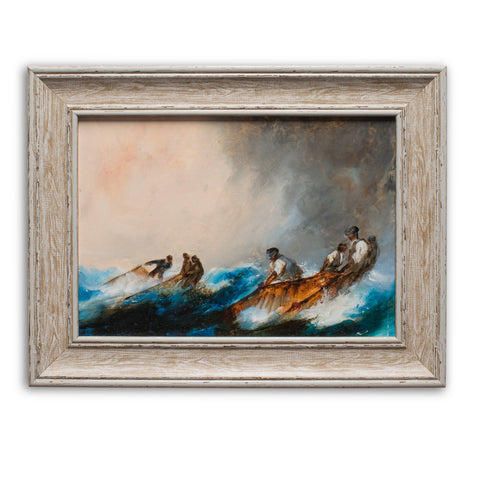 Framed Seascape, Oil Painting, Marine, Fishermen, Art, Original, 14.75" x 11.5" - London Fine Antiques