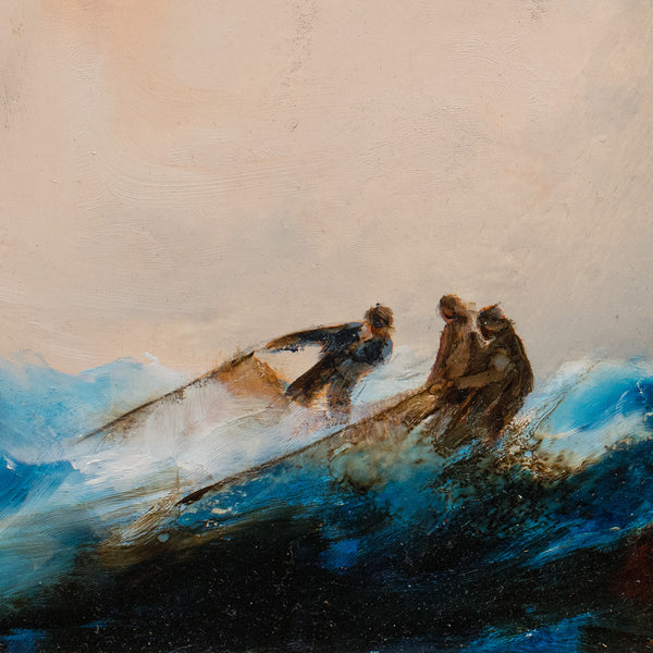 Framed Seascape, Oil Painting, Marine, Fishermen, Art, Original, 14.75" x 11.5" - London Fine Antiques