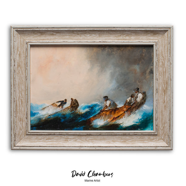 Framed Seascape, Oil Painting, Marine, Fishermen, Art, Original, 14.75" x 11.5" - London Fine Antiques