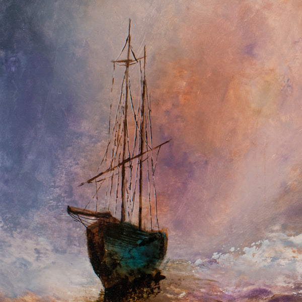 Framed Maritime, Oil Painting, Marine, Ships, Dawn, Art, Original, 15.5" x 12.5" - London Fine Antiques