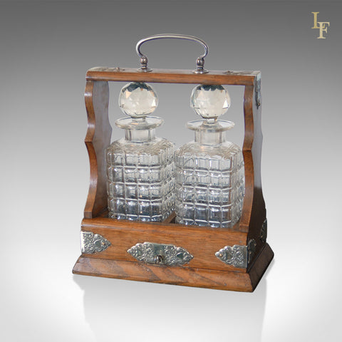 Antique Tantalus, Pair of Decanters, Oak Victorian - London Fine Antiques