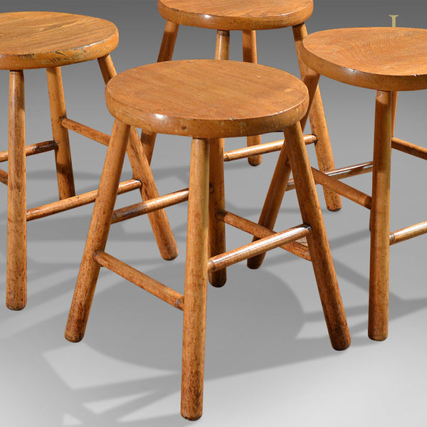 Antique Set of 4 Stools, Elm & Ash, French Country Kitchen - London Fine Antiques