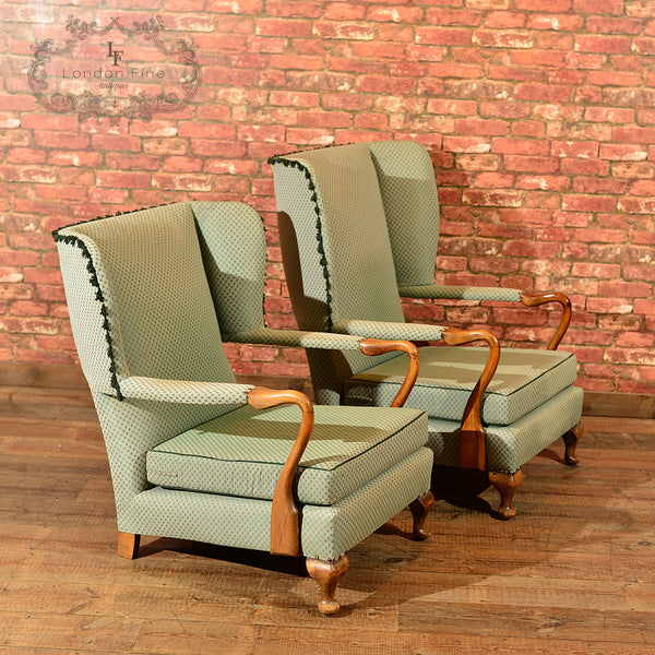 Pair of Mid Century Wing Back Chairs - London Fine Antiques