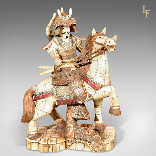 Japanese Bone Carved Antique Okimono Samurai Warrior - London Fine Antiques