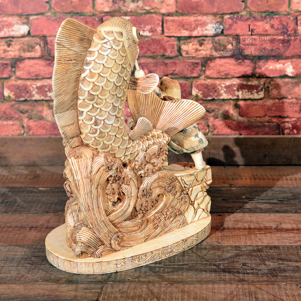 Japanese Bone Carved Okimono Figures & Fish - London Fine Antiques