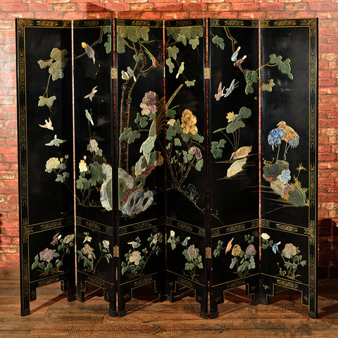 Art Deco Ebonised Screen, 6 Fold Panel, c.1935 - London Fine Antiques