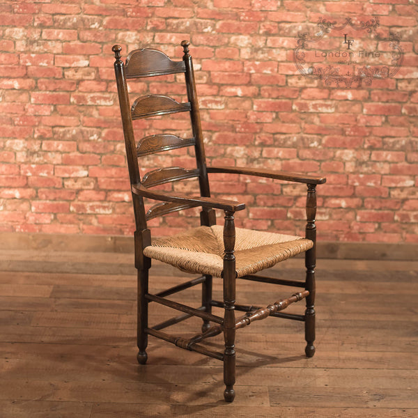 Pair of Antique Elbow Chairs, Dining Ladderbacks c.1900 - London Fine Antiques