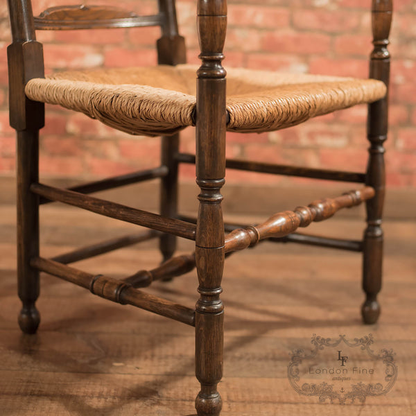 Pair of Antique Elbow Chairs, Dining Ladderbacks c.1900 - London Fine Antiques