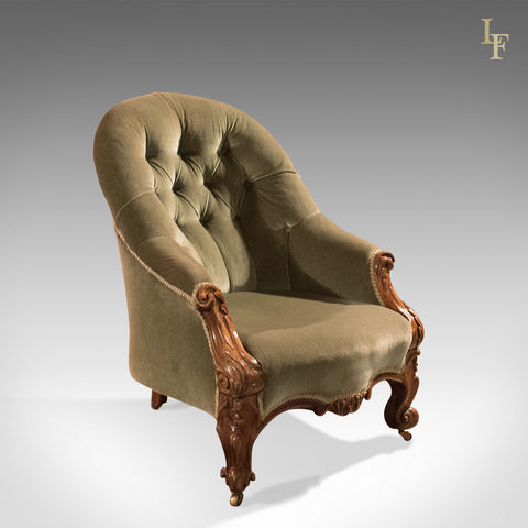 Antique Salon Chair, Early Victorian Button Back, c.1840 - London Fine Antiques