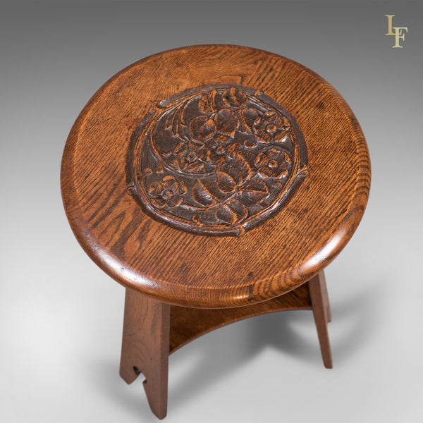 Arts & Crafts Side Table, Carved Oak, c.1890 - London Fine Antiques