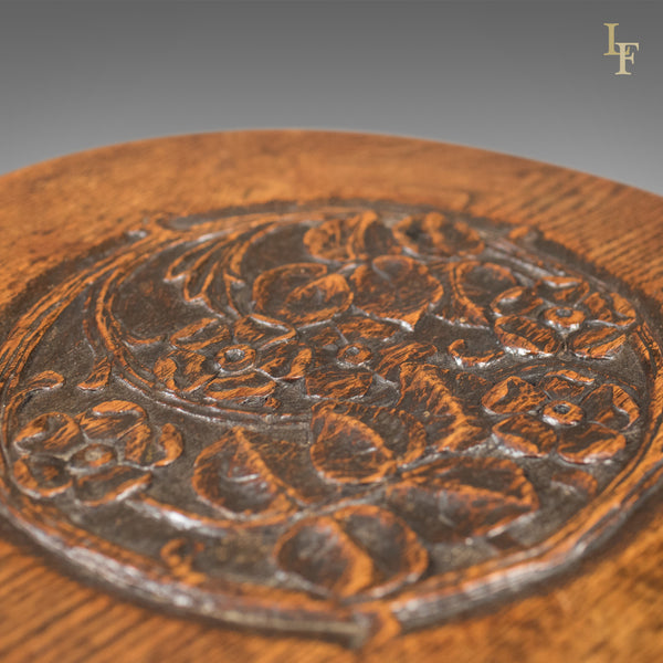 Arts & Crafts Side Table, Carved Oak, c.1890 - London Fine Antiques