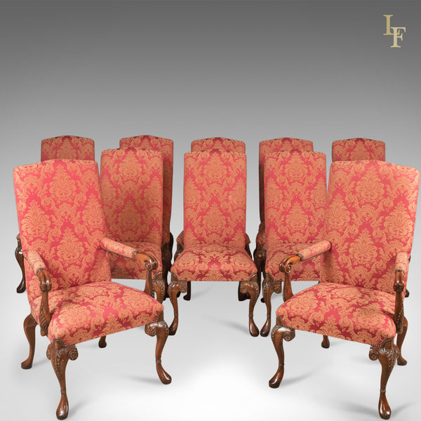 Set of 10 Upholstered Dining Chairs, C20th in Early C18th Manner - London Fine Antiques