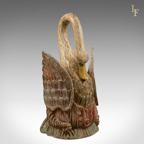 Antique Painted Carved Swan Ornament, Victorian Doorstop - London Fine Antiques