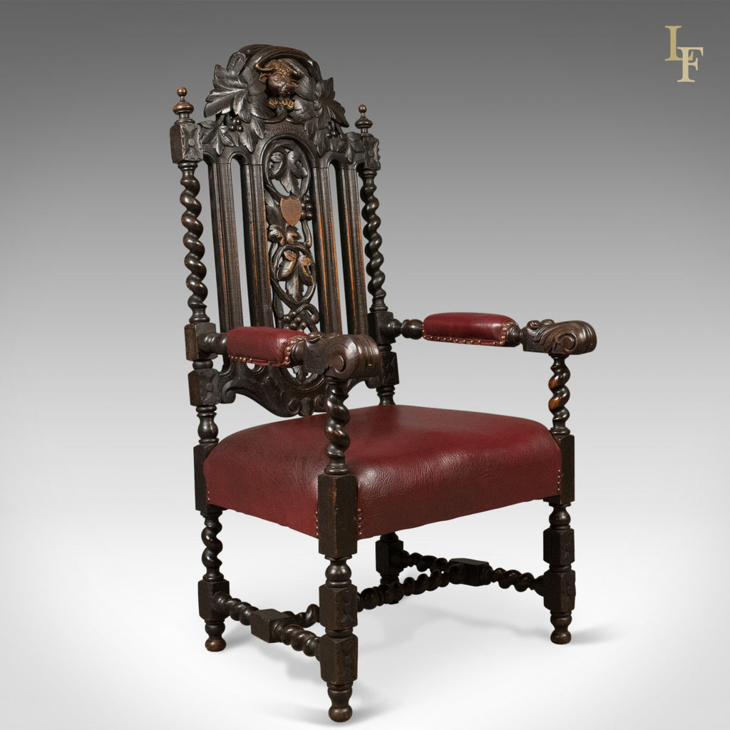 Antique Lodge Chair, George V Oak Armchair 1913 - London Fine Antiques