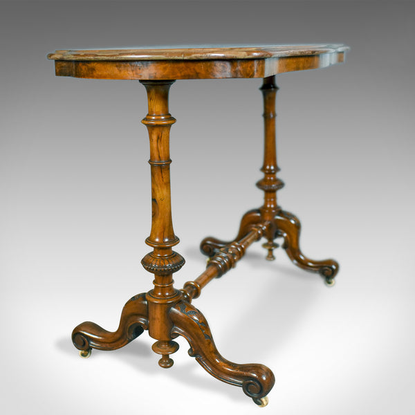 Antique Stretcher Table, Burr Walnut, English, Victorian, Circa 1880 - London Fine Antiques