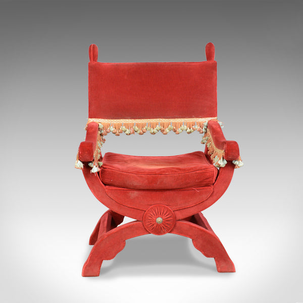 Large Antique Armchair, Italian, X Frame Chair, Red Velvet, C17th Revival C.1900 - London Fine Antiques
