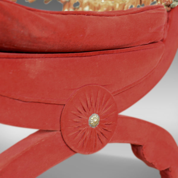 Large Antique Armchair, Italian, X Frame Chair, Red Velvet, C17th Revival C.1900 - London Fine Antiques
