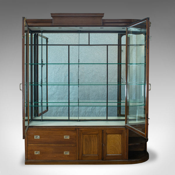 Large Antique Display Cabinet, Mahogany, Glass, Retail Showcase, Victorian - London Fine Antiques