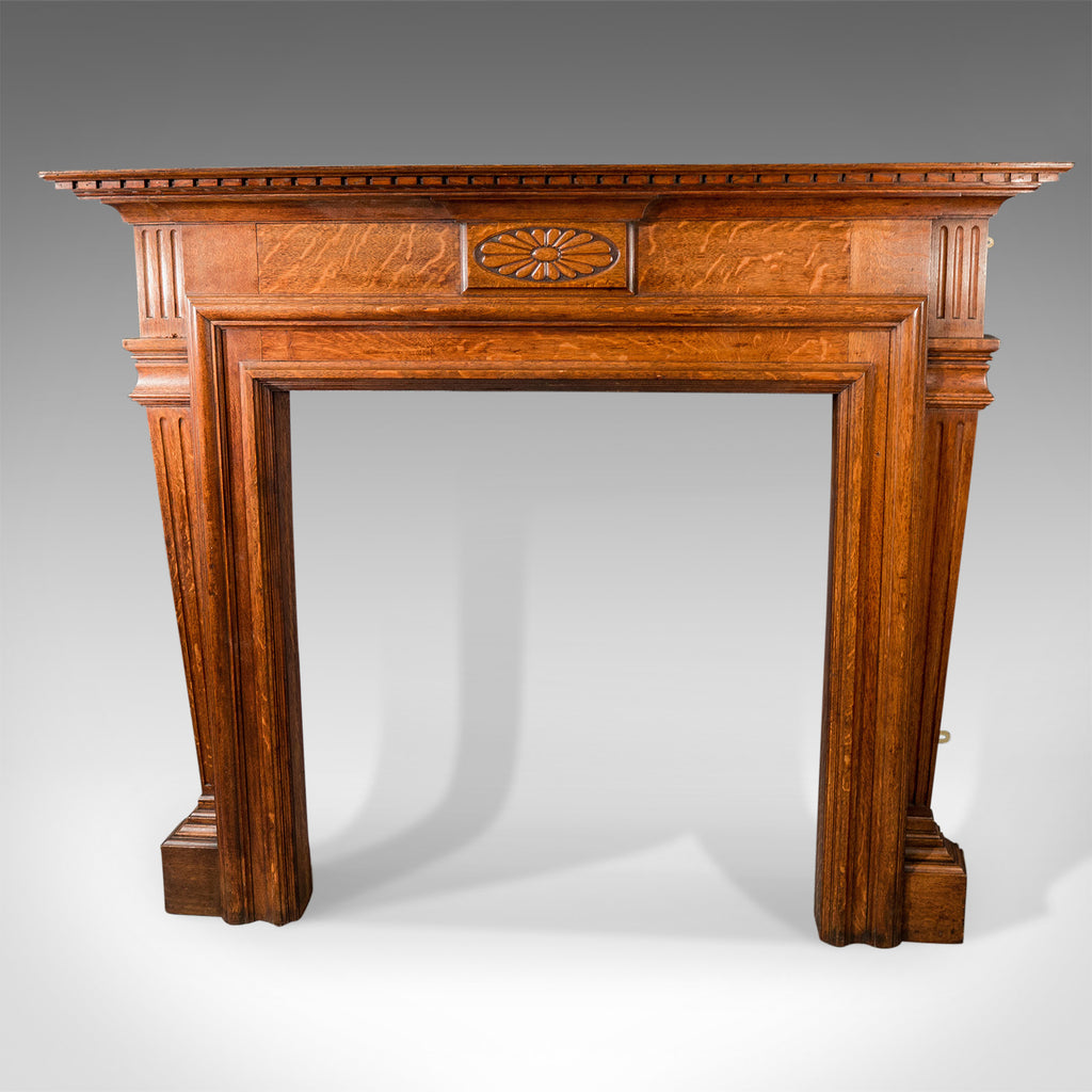 Large Antique Fireplace, Edwardian Mantelpiece Fire Surround in Oak, Circa 1910 - London Fine Antiques