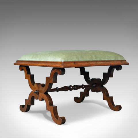 Antique Dressing Stool, Rosewood, Olive Green Cloth, English, Regency, c. 1820 - London Fine Antiques