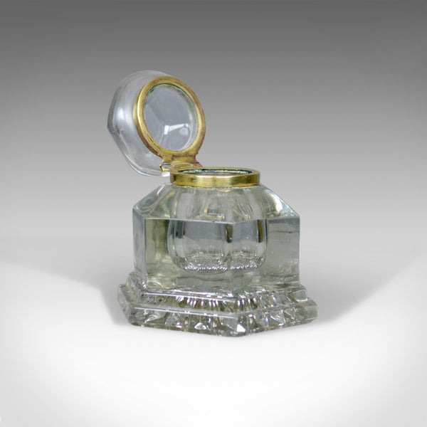 Large Antique Ink Well, English, Crystal Glass, Desk, Mid 19th Century, c.1850 - London Fine Antiques