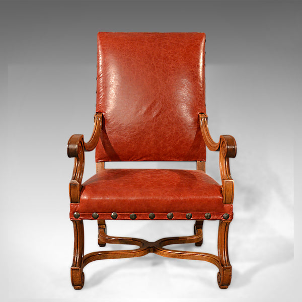 Large Antique Leather Armchair, Walnut Frame, French 19th Century Circa 1880 - London Fine Antiques