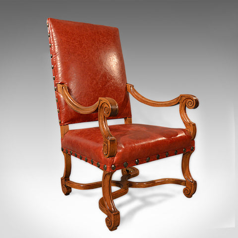 Large Antique Leather Armchair, Walnut Frame, French 19th Century Circa 1880 - London Fine Antiques