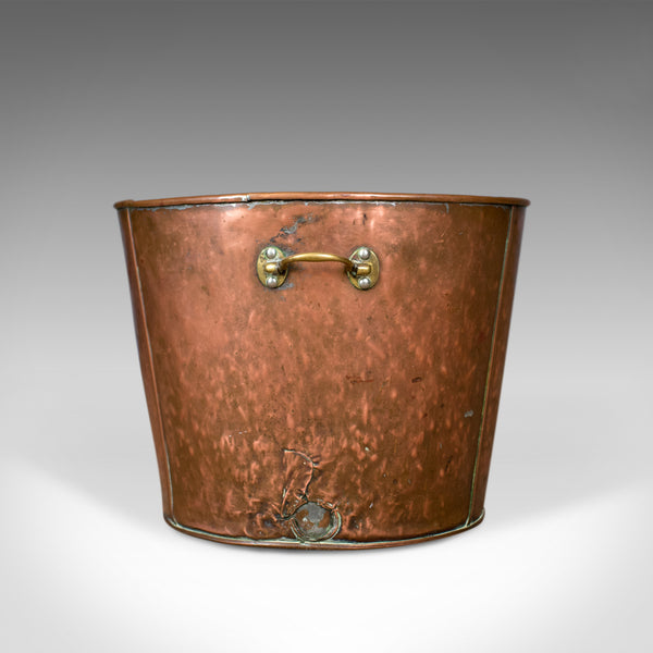 Large Antique Log Bin, English Fireside Scuttle, Coppered Finish, Circa 1900 - London Fine Antiques