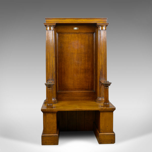 Large Antique Oak Throne Chair, Edwardian, Bench, Seat, Classical, Doric, c.1910 - London Fine Antiques