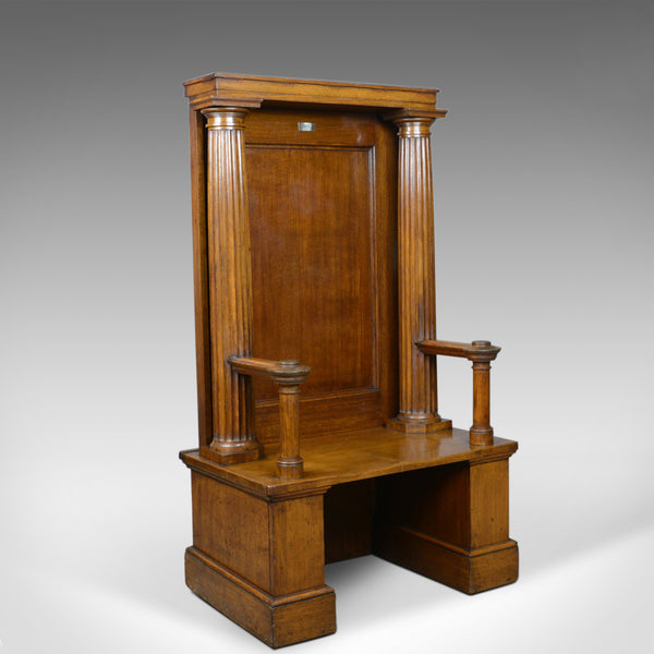 Large Antique Oak Throne Chair, Edwardian, Bench, Seat, Classical, Doric, c.1910 - London Fine Antiques