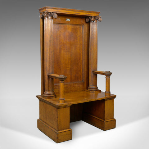 Large Antique Oak Throne Chair, Edwardian, Bench, Seat, Classical, Ionic, c.1910 - London Fine Antiques