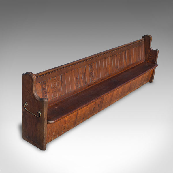 Large Antique Pew, 10 feet, English, Pitch Pine, Bench Seat, 7-8, 19th Century - London Fine Antiques