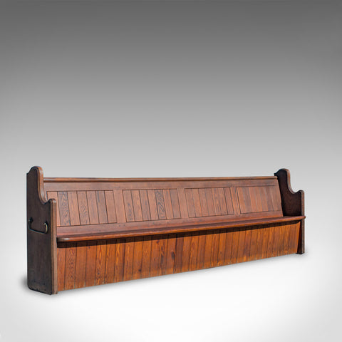 Large Antique Pew, 10 feet, English, Pitch Pine, Bench Seat, 7-8, 19th Century - London Fine Antiques