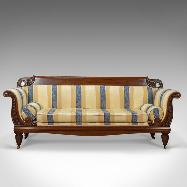 Large Antique Scroll End Settee, Regency Mahogany Sofa Daybed Circa 1820 - London Fine Antiques