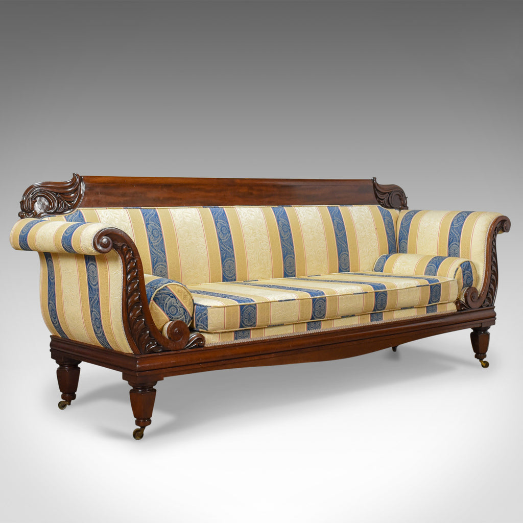 Large Antique Scroll End Settee, Regency Mahogany Sofa Daybed Circa 1820 - London Fine Antiques