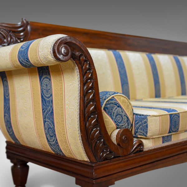 Large Antique Scroll End Settee, Regency Mahogany Sofa Daybed Circa 1820 - London Fine Antiques
