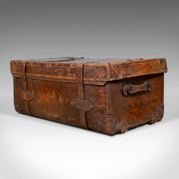 Large Antique Steamer Trunk, English, Edwardian, Leather, Travel Case Circa 1910 - London Fine Antiques
