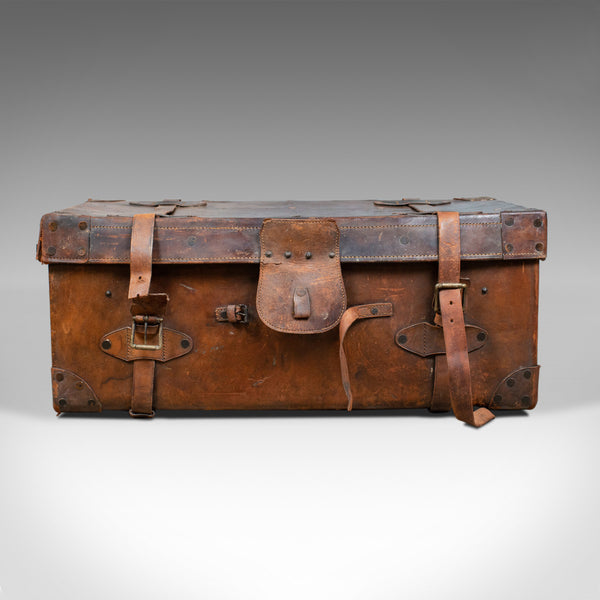 Large Antique Steamer Trunk, English, Edwardian, Leather, Travel Case Circa 1910 - London Fine Antiques