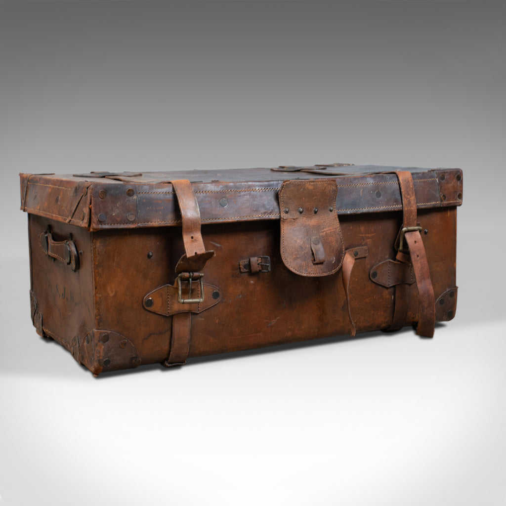 Large Antique Steamer Trunk, English, Edwardian, Leather, Travel Case Circa 1910 - London Fine Antiques