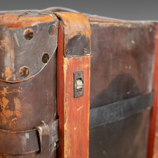 Large Antique Steamer Trunk, English, Edwardian, Leather, Travel Case Circa 1910 - London Fine Antiques