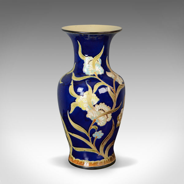 Large Baluster Vase, Floral, Ceramic, Royal Blue Ground, Late 20th Century - London Fine Antiques