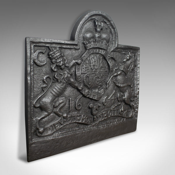 Large Cast Iron Fire Back, Royal Crest, Fireplace, C17th Revival made C20th - London Fine Antiques