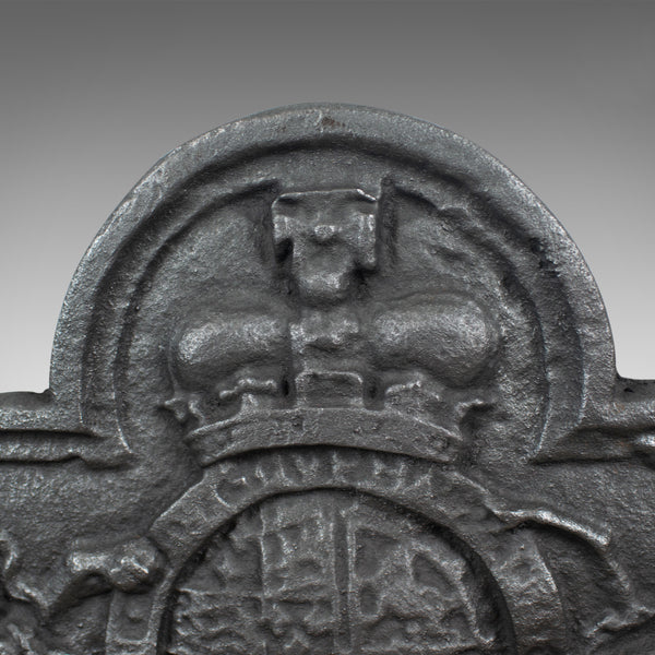 Large Cast Iron Fire Back, Royal Crest, Fireplace, C17th Revival made C20th - London Fine Antiques