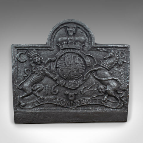 Large Cast Iron Fire Back, Royal Crest, Fireplace, C17th Revival made C20th - London Fine Antiques
