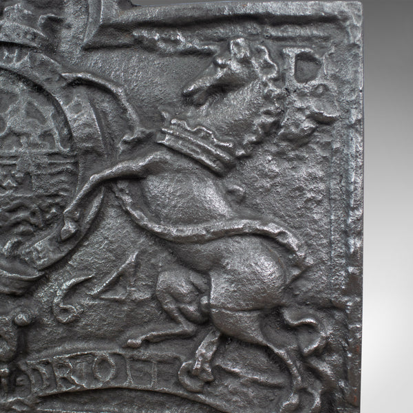 Large Cast Iron Fire Back, Royal Crest, Fireplace, C17th Revival made C20th - London Fine Antiques