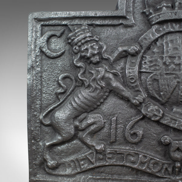 Large Cast Iron Fire Back, Royal Crest, Fireplace, C17th Revival made C20th - London Fine Antiques