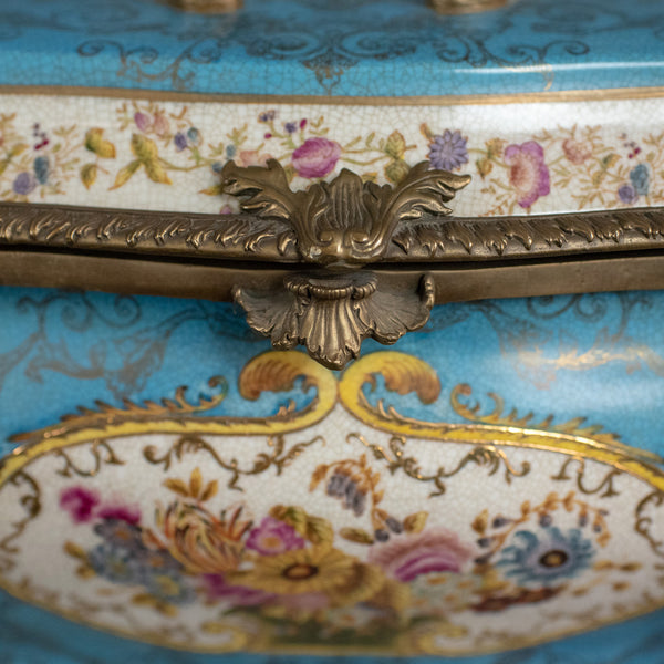 Large Decorative Porcelain Casket, Sevres Style Gilt Mounted Ceramic, Late C20th - London Fine Antiques