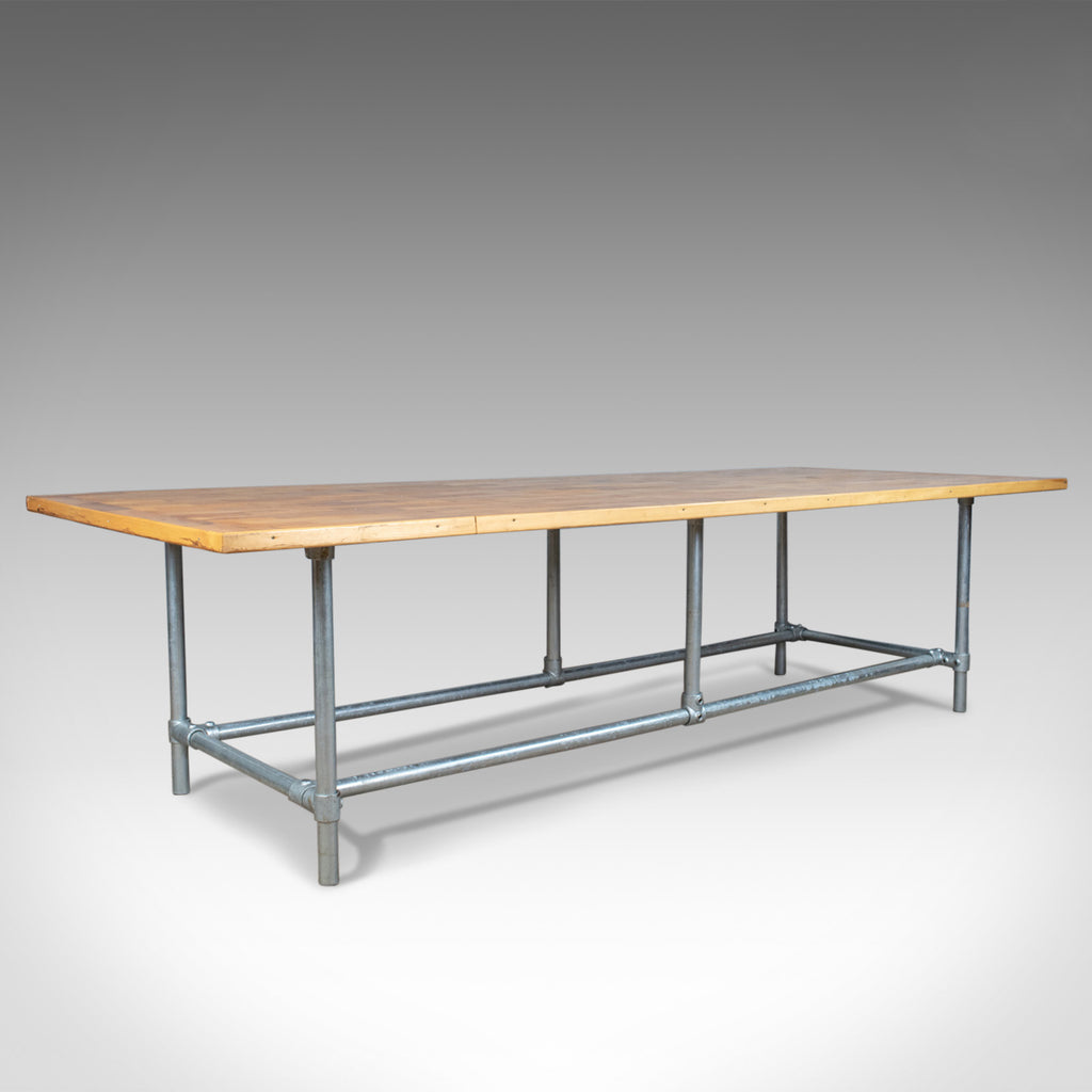 Large Dining or Work Table, English, Industrial Chic, Parquet, Seats 12, C20th - London Fine Antiques