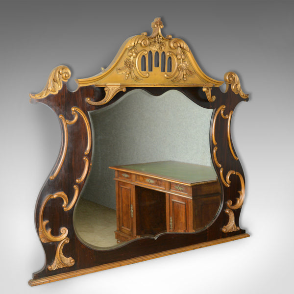 Large French Rococo Revival Overmantel Mirror, Hall, Ebonsied, Giltwood c.1910 - London Fine Antiques